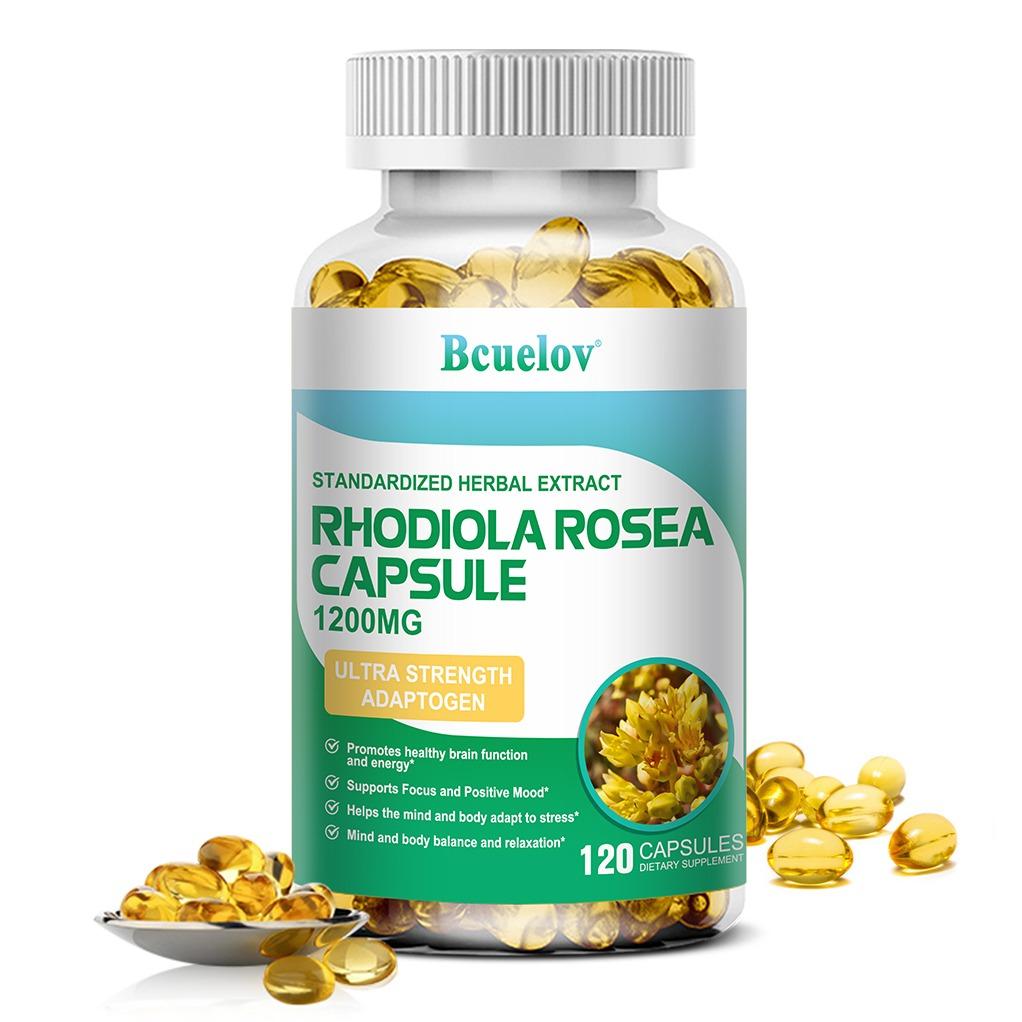 Rhodiola Rosea Capsules 1200mg, Standardized Herbal Extract Ultra Strength Adaptogen for Stress Relief, Focus & Mood Support 120PCS