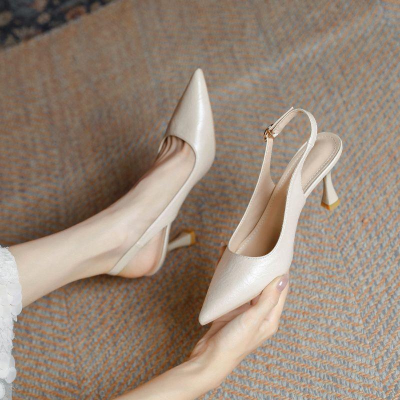 

Туфли на высоком каблуке с острым задником и тонким полым каблуком для женщин, весна-лето, корейские сандалии с прямым ремешком 41 бежевый