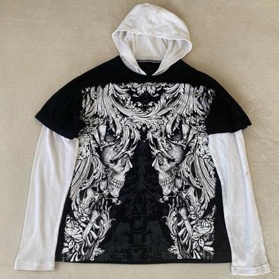 Pull à capuche à manches longues et col rond imprimé rétro Y2K