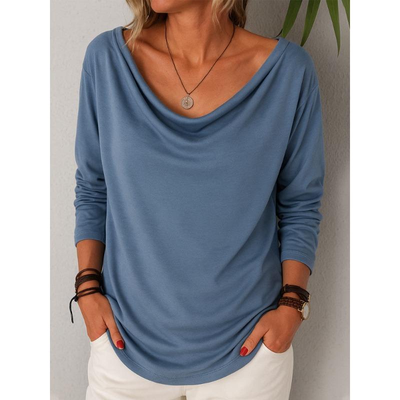 BFCCQB Women's Fashion Casual Autumn Winter Long Sleeve U-Neck Blouses & Shirts