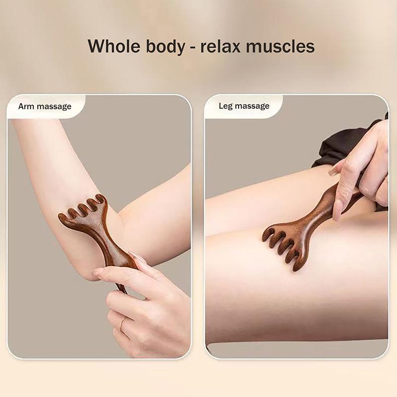 Sandalwood Scalp Massager Sandalwood Deer Antlers Wide Tooth Comb Meridians Dredging Scalp Facial Massage Comb Gua Sha Comb