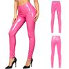 Women Patent Leather Front Zipper High Waist Leggings Wet Look Shiny Tights for Street Club Rave Party Stage Performance