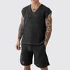 Mens Casual Crochet Mesh Two Piece Outfit Sleeveless Top And Shorts Set