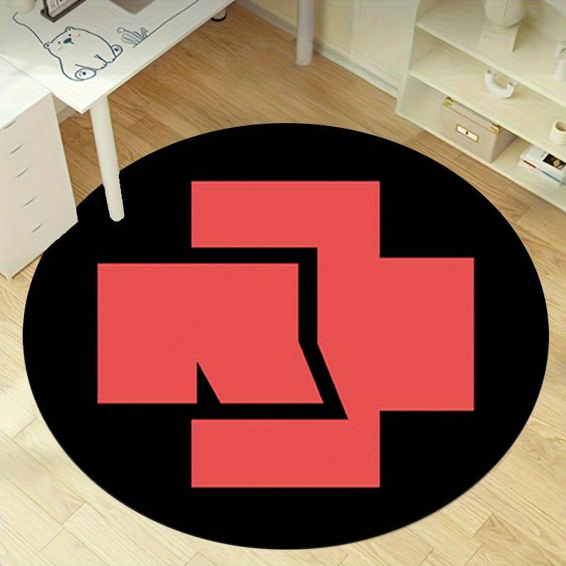 

1pc Home Office Outdoor Gift Circular Rug - Red Cross Design on Black BackgroundRC2798 80cm by 80cm