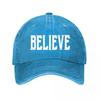 Believe Distressed College Lettering Typography Design Washed Baseball Cap Outdoor For Womens Unisex FeUnisex