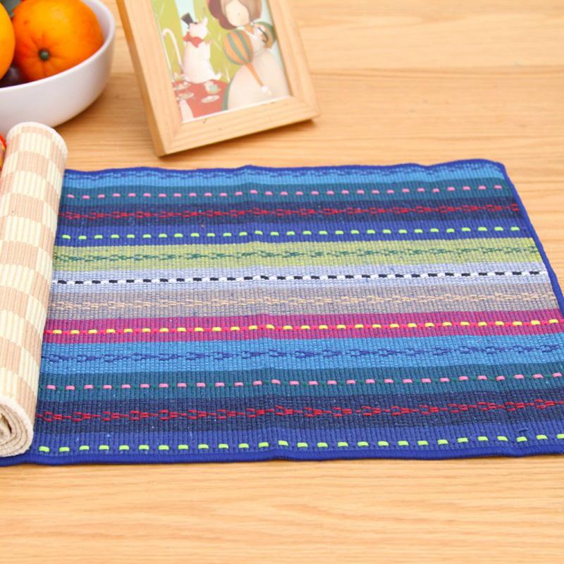 1PC Rectangle Colorful Stripes High temperature resistance Kitchen Decoration Cotton Placemat Fabric