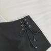 Schwarzer Anzug A-Linie Unregelmäßige Kordelzug-Shorts - Frühling/Sommer Lässig Weitbein Stiefelrock Hose.