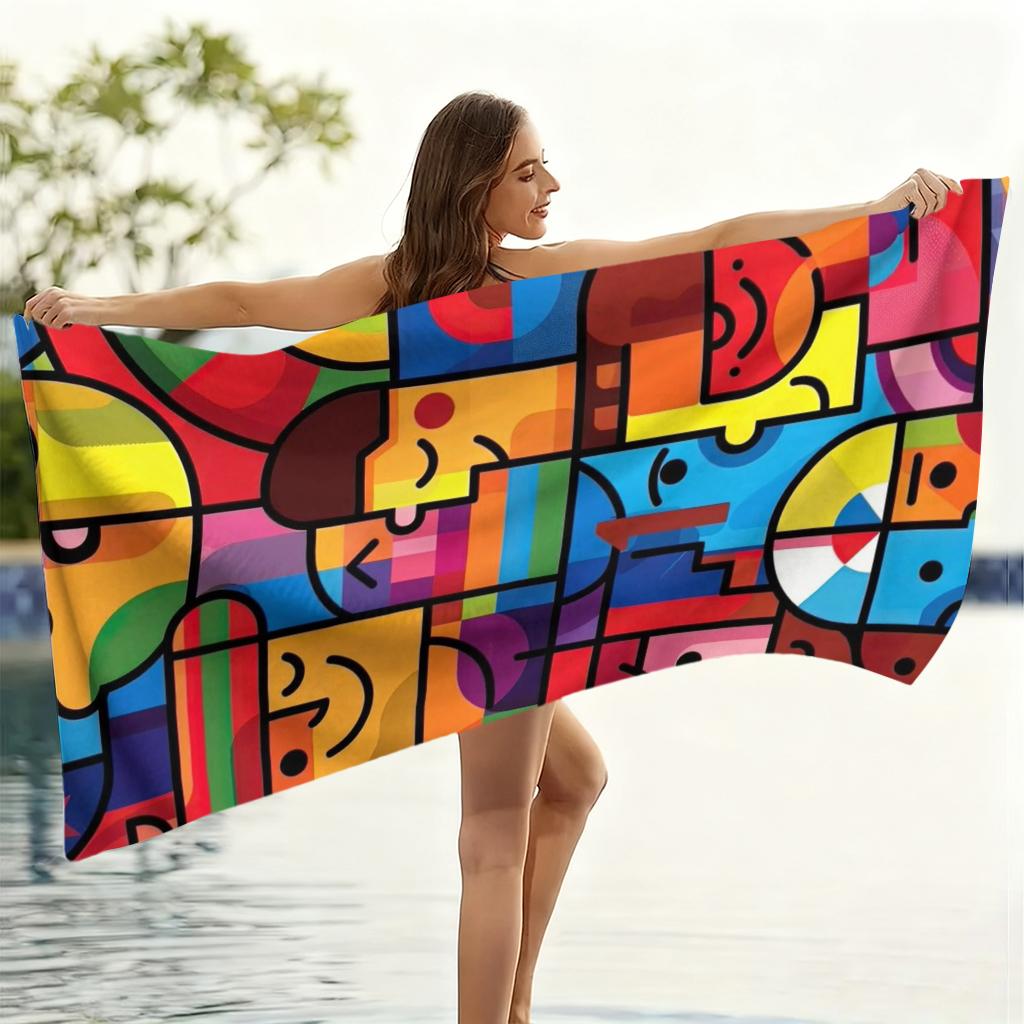 1 Stück Buntes Patchwork Strandtuch Großes Handtuch Super Saugfähig Geeignet für Strandurlaub Pool Yoga Fitnessstudio Sommergeschenk für Freunde
