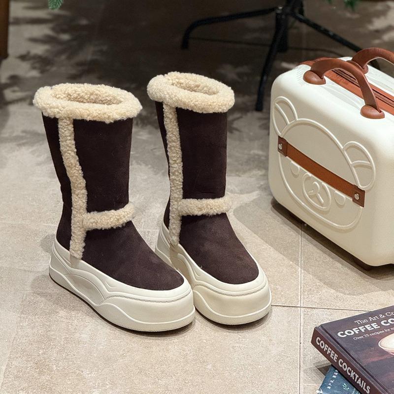 

Muffin thick-soled two-wearing snow boots women s new winter velvet warm non-slip matte cowhide high boots 40