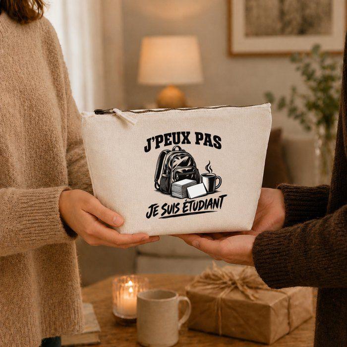 Trousse de toilette - PLANETEE - J'peux pas minimaliste - Beige - 100% coton - 3 L - Zip métal