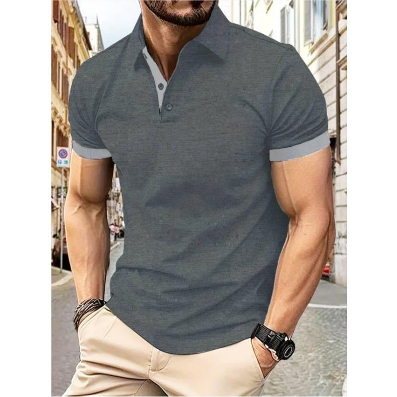 Men's Polo Shirt Short Sleeve Casual Slim Fit Color Blocking T-shirts England Style Streetwear Polos Men's Tops Tees
