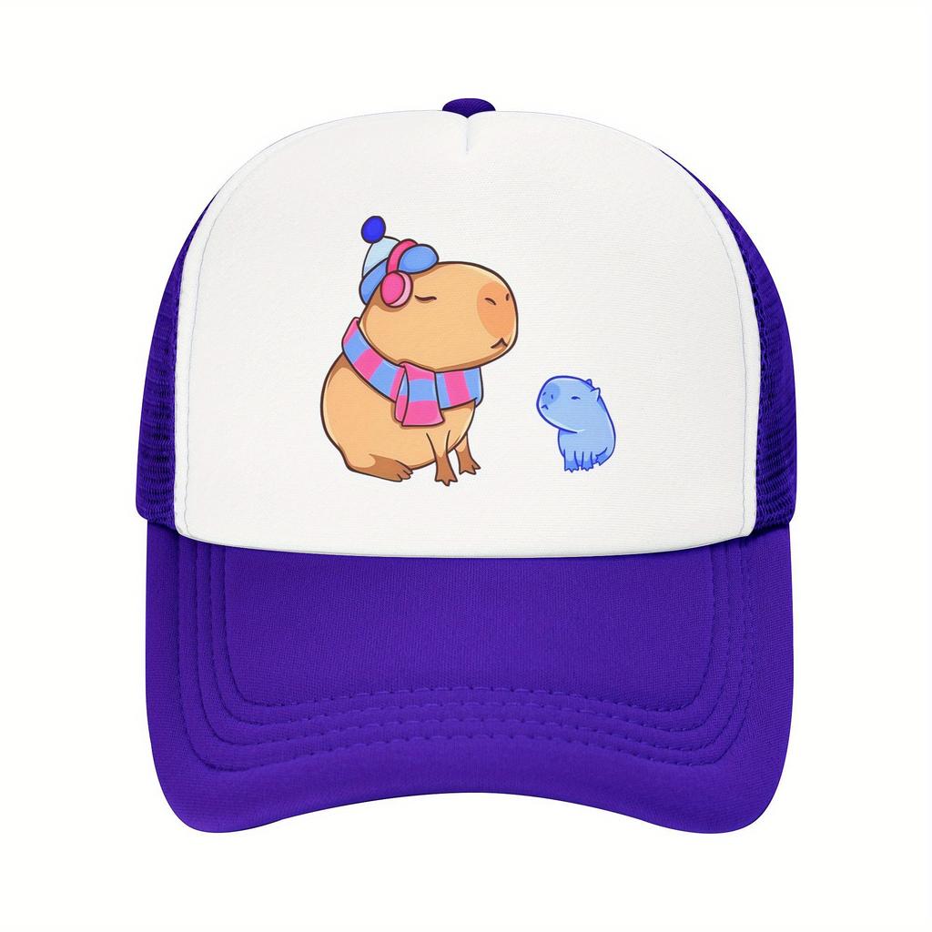 Capybara Family Print Trucker Hat Pink Mesh Breathable Adjustable Baseball Cap for Women Men