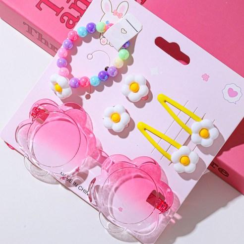 Daisy Flower Kids Fashion Accessory Set Glasses Bracelet Hair Clips & Hair Ties 6 Pcs