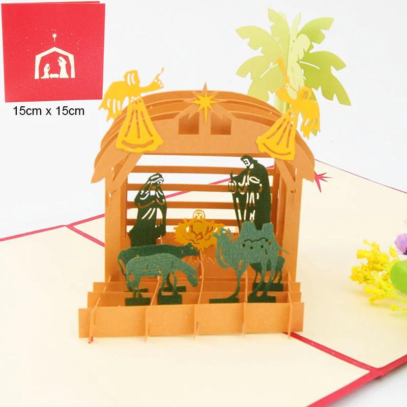 Merry Christmas Cards 3D Pop Up Christmas Tree Cards Christmas Decoration Winter Gift Laser Cut New Year Santa Greeting Cards