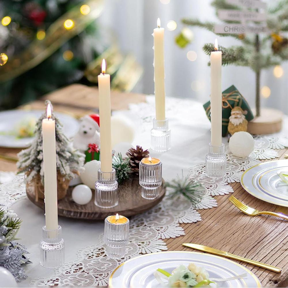 Glass Candle Holder for Candlestick Clear Small Tapered Candle Holder Wedding Decor Table Centerpiece Bulk for Candle Stick