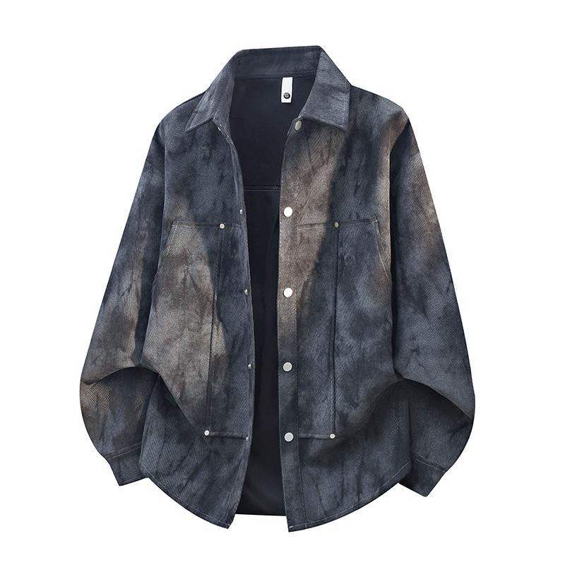 Men s Tie-Dye Oversized Button Down Shirt - Casual Loose Fit Shacket M чёрный