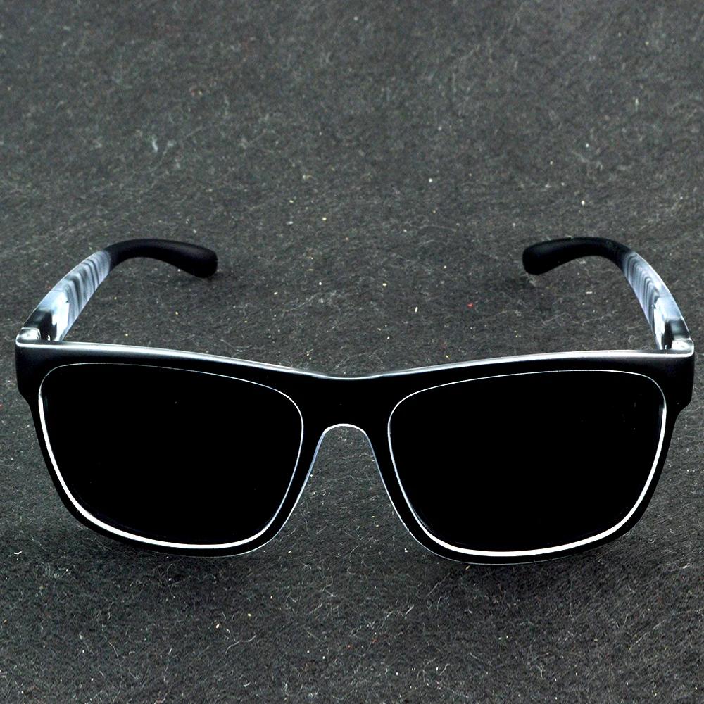 Gray Panther Veil Polarized Square Sunglasses Men Black Frame With Patterned Temple Modern Luxury Design For Outdoor