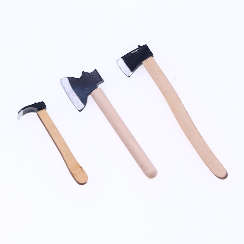 Wooden Dollhouse Miniature Gardening Axe Tool 3-Piece Set