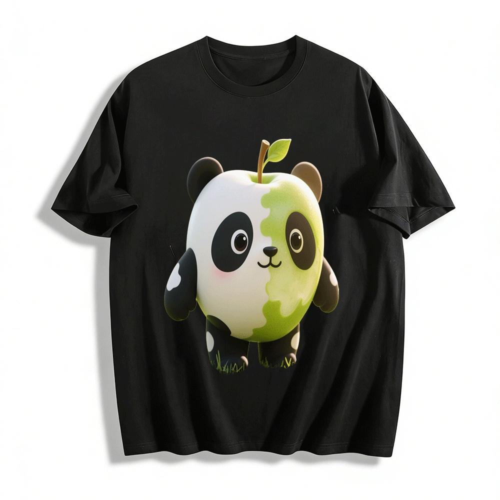 Cute Panda Green Apple Print Casual Loose Short Sleeve T-Shirt Pure cotton T-shirt XXS