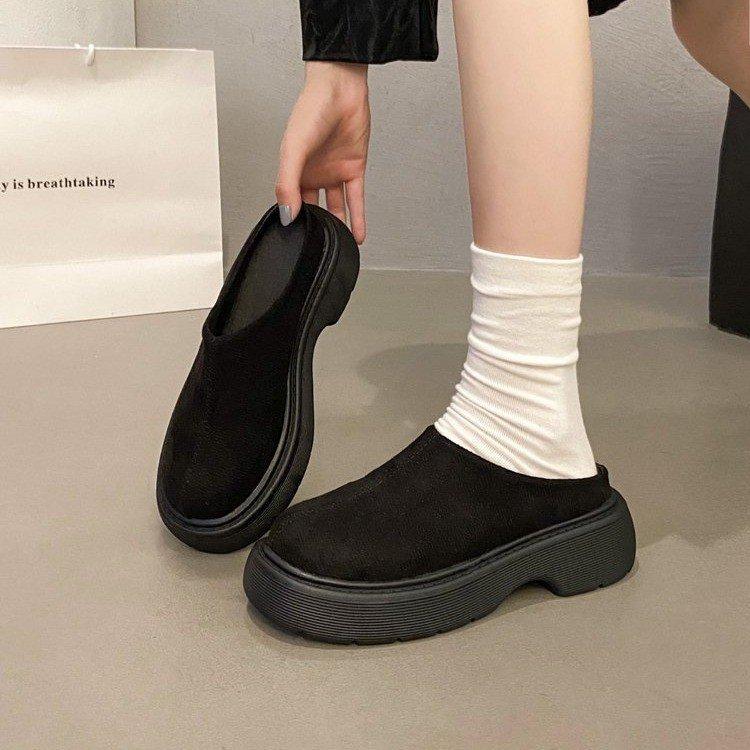 Baotou Half Slippers Thick-soled Women's Outer Wear 2024 New Casual Big Head One-pedal Bread Muffin Lazy Boken Shoes