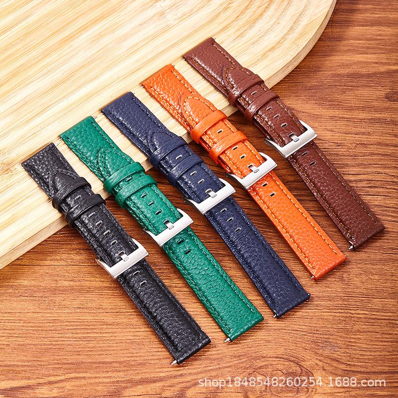 Watch With Genuine Leather 6-Color Lychee Pattern High Core Soft And Wear-Resistant Cowhide Strap 20Mm 22Mm Pin Buckle