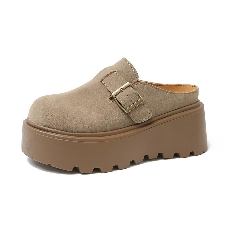 Damen-Frühlings-Neuzugang mit dickem Boden, halb schleifende Zehenpantoffeln, Damen-Gürtelschnalle, kleine höhenverlängernde Pantoffeln für Damen