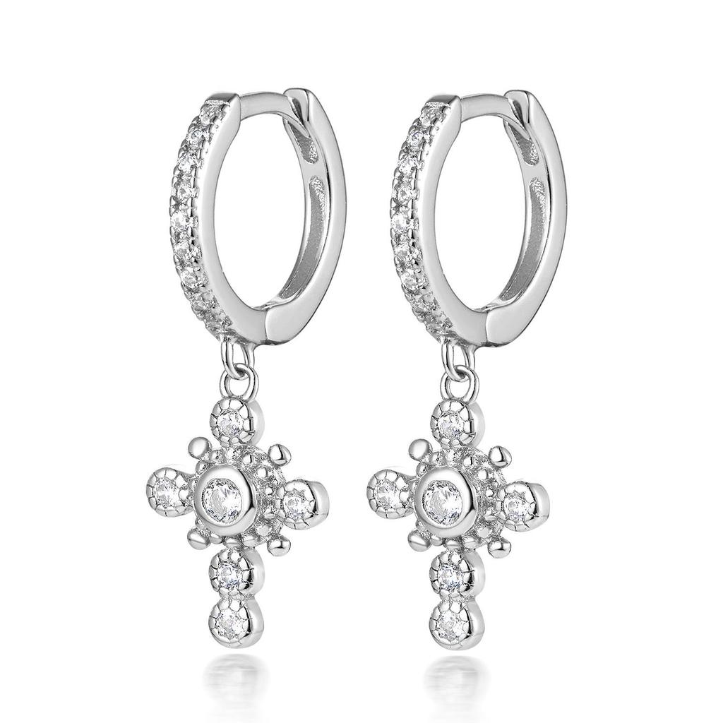 European and American S925 Sterling Silver Zircon Cross Earrings: Exquisite Niche Design for Women