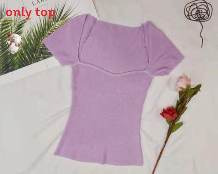 Womens Short Sleeve Knit Top With Splicing Design For Summer Casual Wear