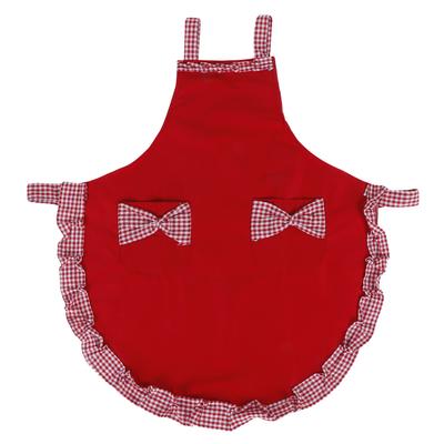 Cute Vintage Women Apron Bowknot Lace Decoration with Pocket for Kitchen Cooking SuppliesRed