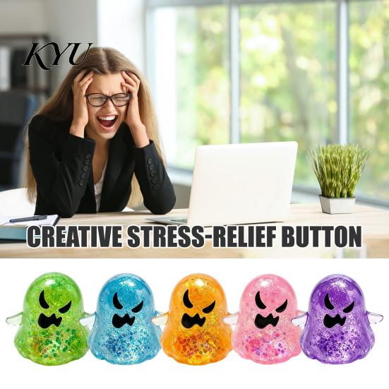 Stress Relief Accessories Halloween Ghost Toy, Spooky Glitter Squeeze Sensory Toy Clear Fidget for Focus and Relaxation Soft TPR