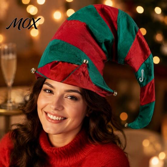 Comfortable Christmas Costume Hat Elf Pointed Hat, Striped with Pompom or Festive Red And Green Bells, Cosplay for Adults, Holiday Party