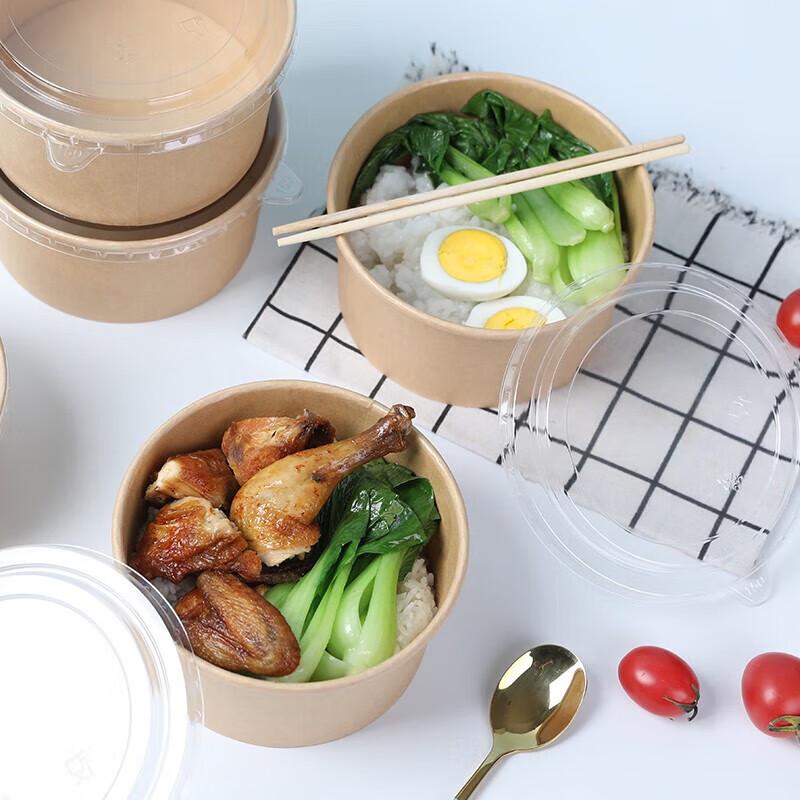 Fangcaodi 360ML Disposable Bamboo Fiber Takeaway Bowls with Lids