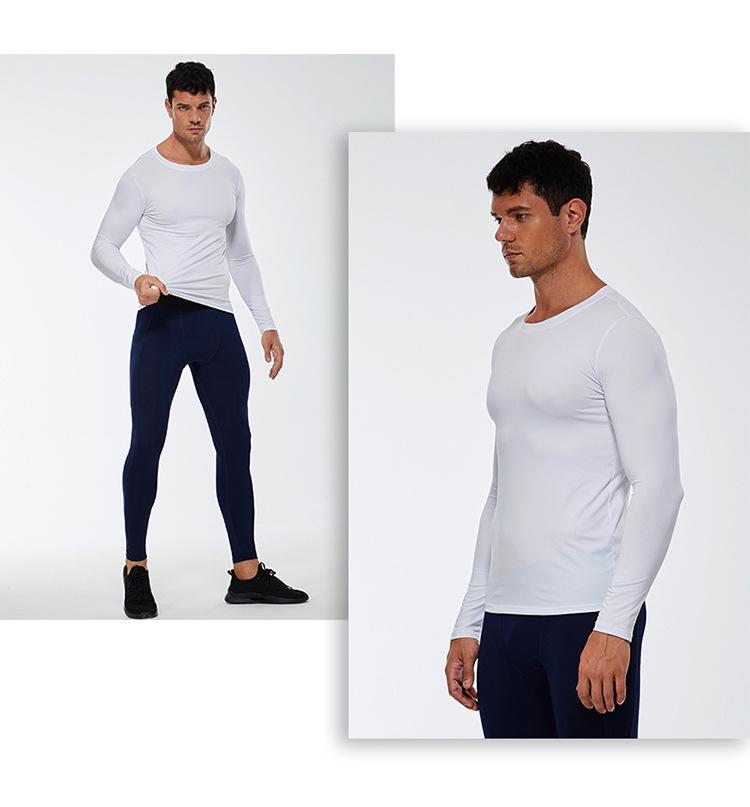 Men's Solid Color Long Sleeve Compression Sport Shirt - Sweat-Wicking, Quick-Drying, Elastic Fitness Running Top