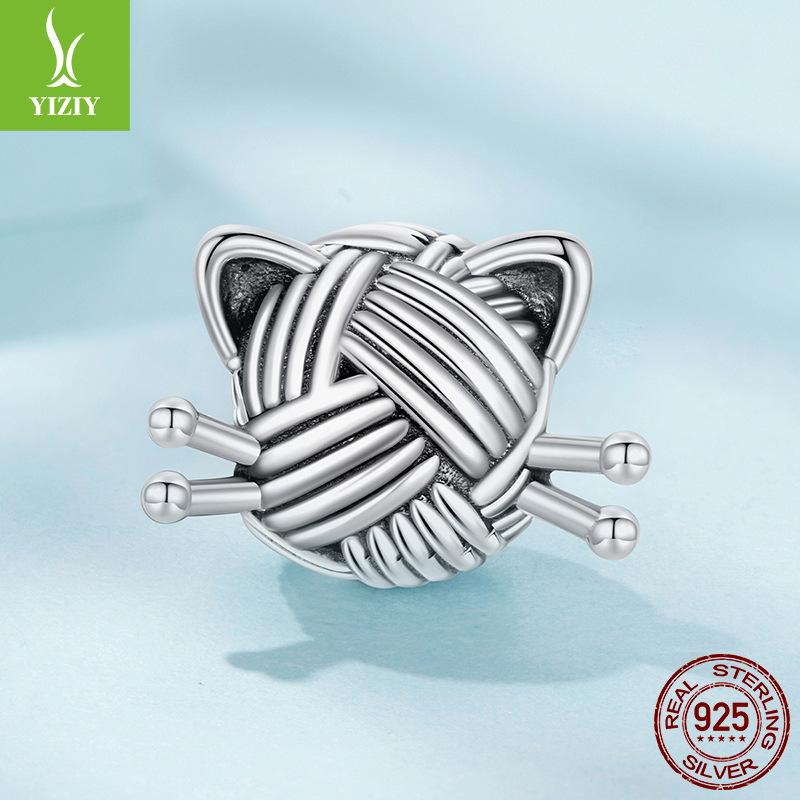 

Бусины из стерлингового серебра S925 с кошачьей шерстью, милые бусины-аксессуары для DIY с домашним питомцем-кошкой