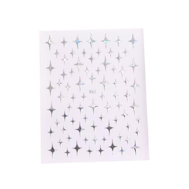 Sternenlicht Nagelsticker, Selbstklebende Sticker mit vierzackigen Sternen, Laser Gold und Silber Schwarz und Weiß Nagelsticker, Nagelsticker