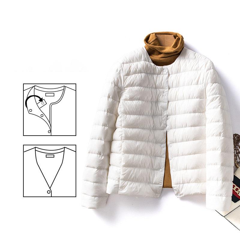 

Женское пуховое пальто Осень Зима Круглый вырез Легкая пуховая куртка Женская Теплая подкладка Короткие топы Мода Все сочетается XS белый