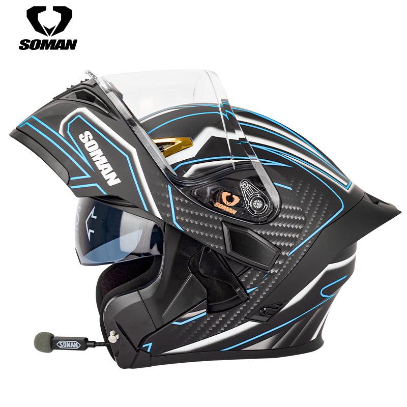 Casco de motocicleta abatible con Bluetooth y doble lente 3C Dot con auriculares M6 para todas las estaciones