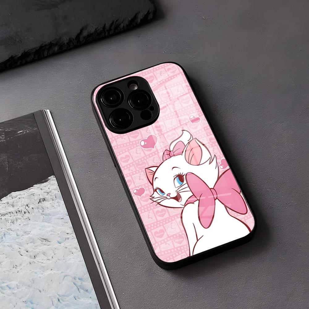 

Cute M-Mary Cat Phone Case For IPhone 17 Air 16 E Pro Max 15 14 13 Mini 12 Pro 11 Max Plus Black Glass Cover iPhone17 Air