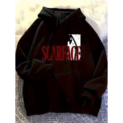 Warm Men's Pullover Hoodie, Polyester Fabric, Loose Fit Hooded Sweatshirt with Kangaroo Pocket