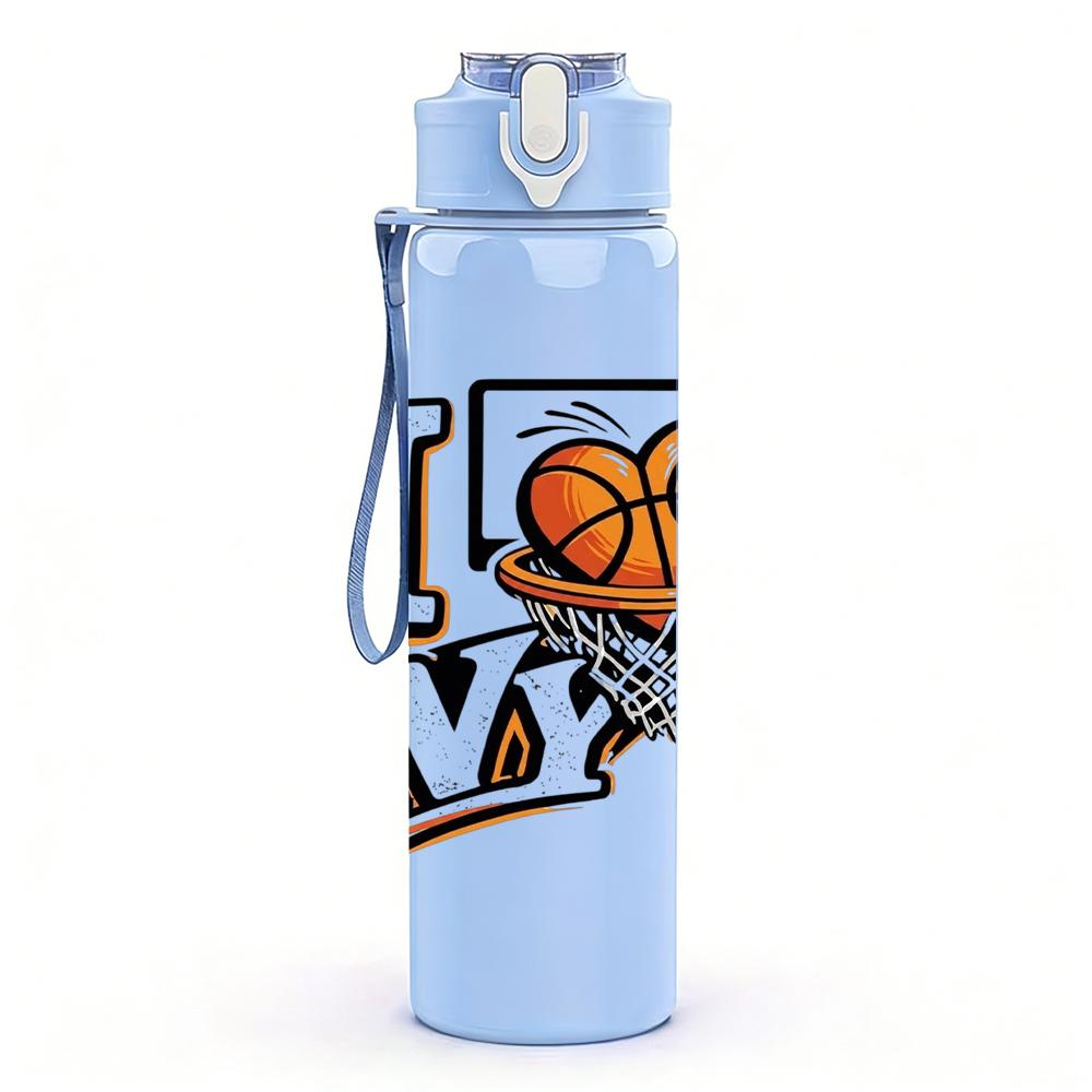 1PC I Love My Basketball Letter 750ml Color Plastic Sports Water Bottle Leakproof Flip Straw Lid Suitable for Sports Office Home Use