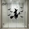 PVC Static Cling Decals Halloween Witch Black Cat Window Stickers Waterproof Silhouette Decals Dark Style Holiday Decoration Removable Wall