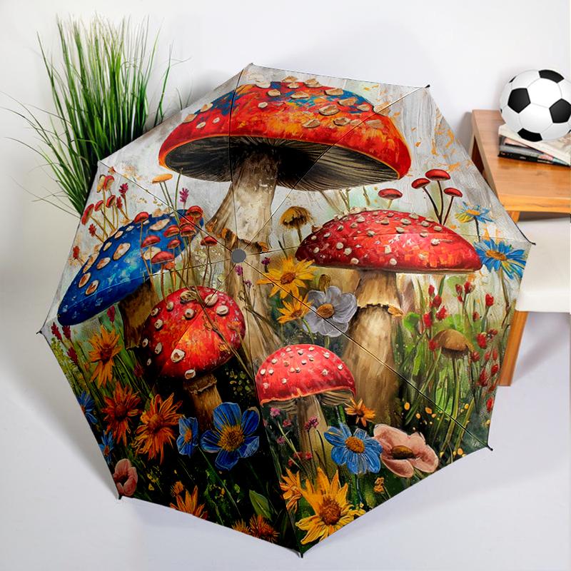 Forest Red Mushroom Umbrella Automatic Open/close, Sturdy Iron Frame & 8-Rib Struct, Umbrella for Women & Men, Christmas Gifts