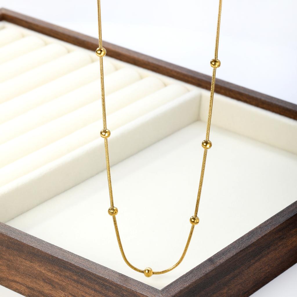 Stainless Steel Beaded Chain Necklaces Women Gold Color No-fade Snake Chain Necklace Party Aesthetic Waterproof Jewelry bijoux