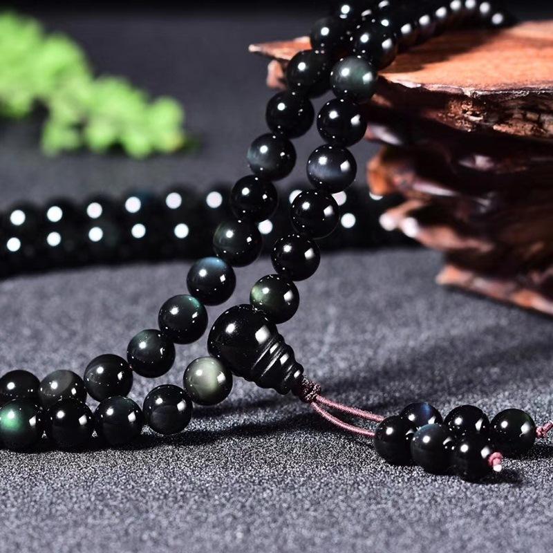 Rainbow Eye Obsidian 108 Mala Beads Prayer Multilayers Bracelet