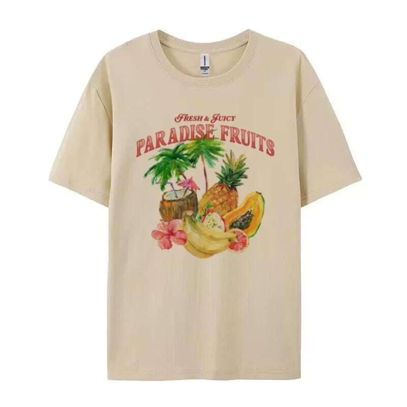Tropical Papaya Fruit Graphic Tees Cute Y2k Aesthetic Beach TShirt Coconut T Shirt Retro Style Women Loose Summer Vacation Top