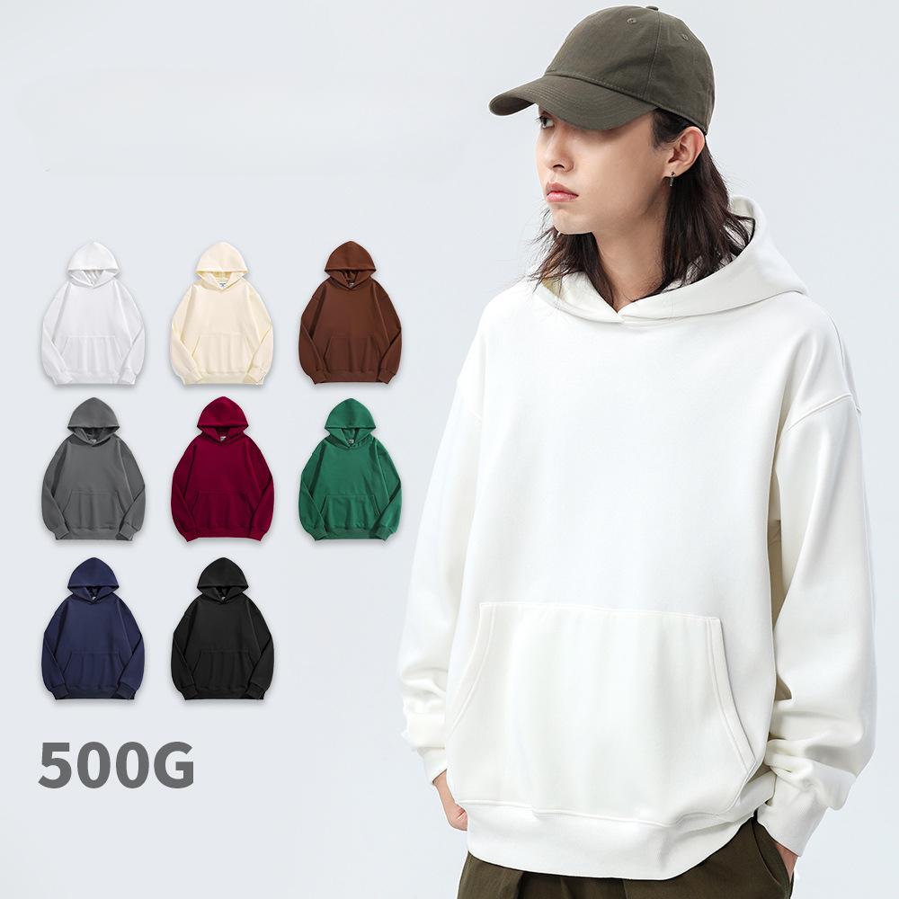 Fleece-Lined Drop-Shoulder Pullover Hooded Pocket Couple Hoodie Thickened Oversized Trendy Youthful Hooded Sweatshirt