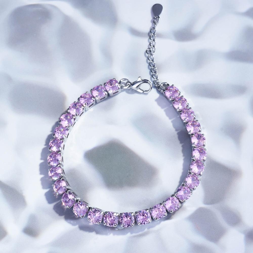 Luxury Pink Crystal Bracelet Micro Pave Full Diamond Claw Chain Jewelry for Women