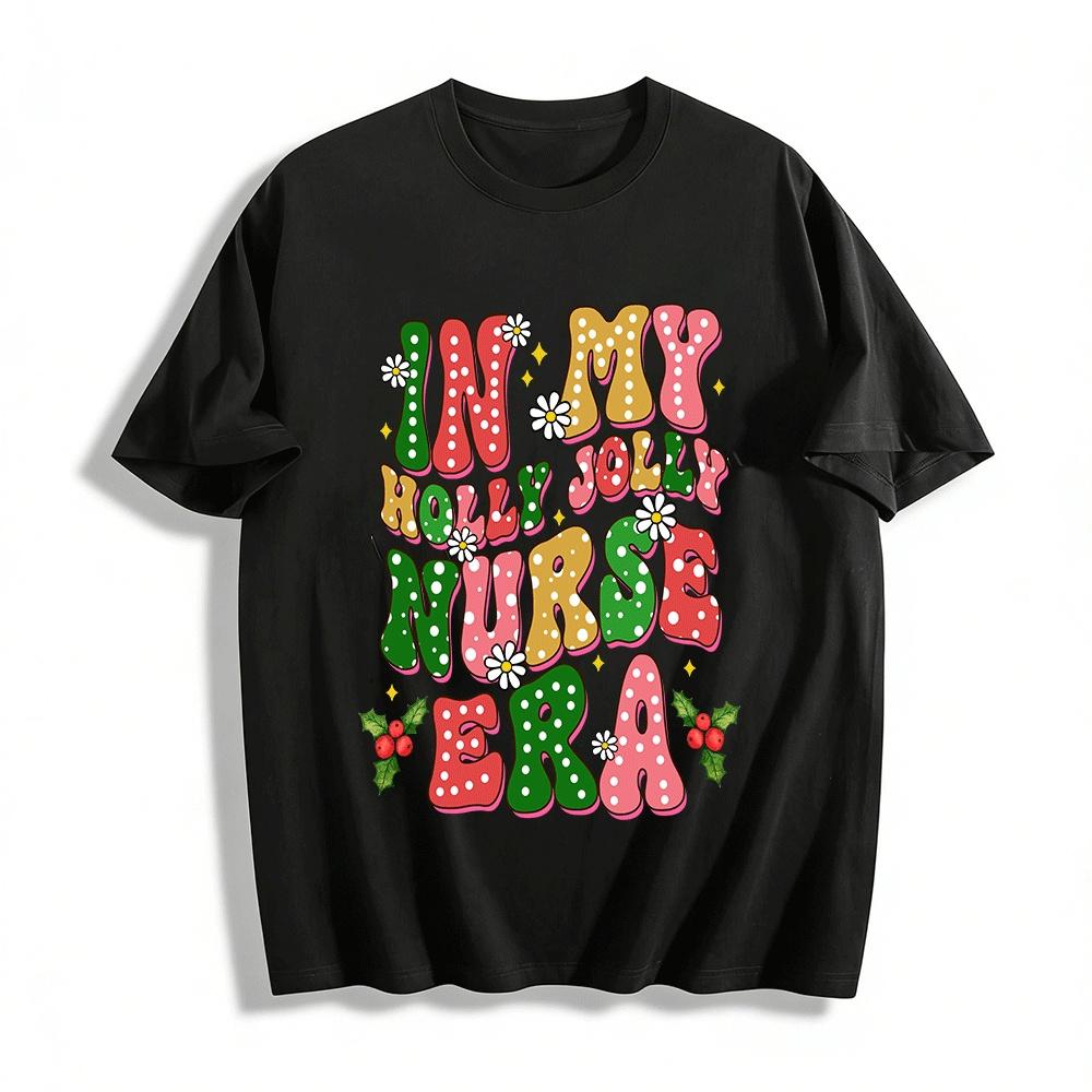 In My Holly Jolly Nurse Era Christmas Retro Graphic Tee Pure cotton T-shirt XXS