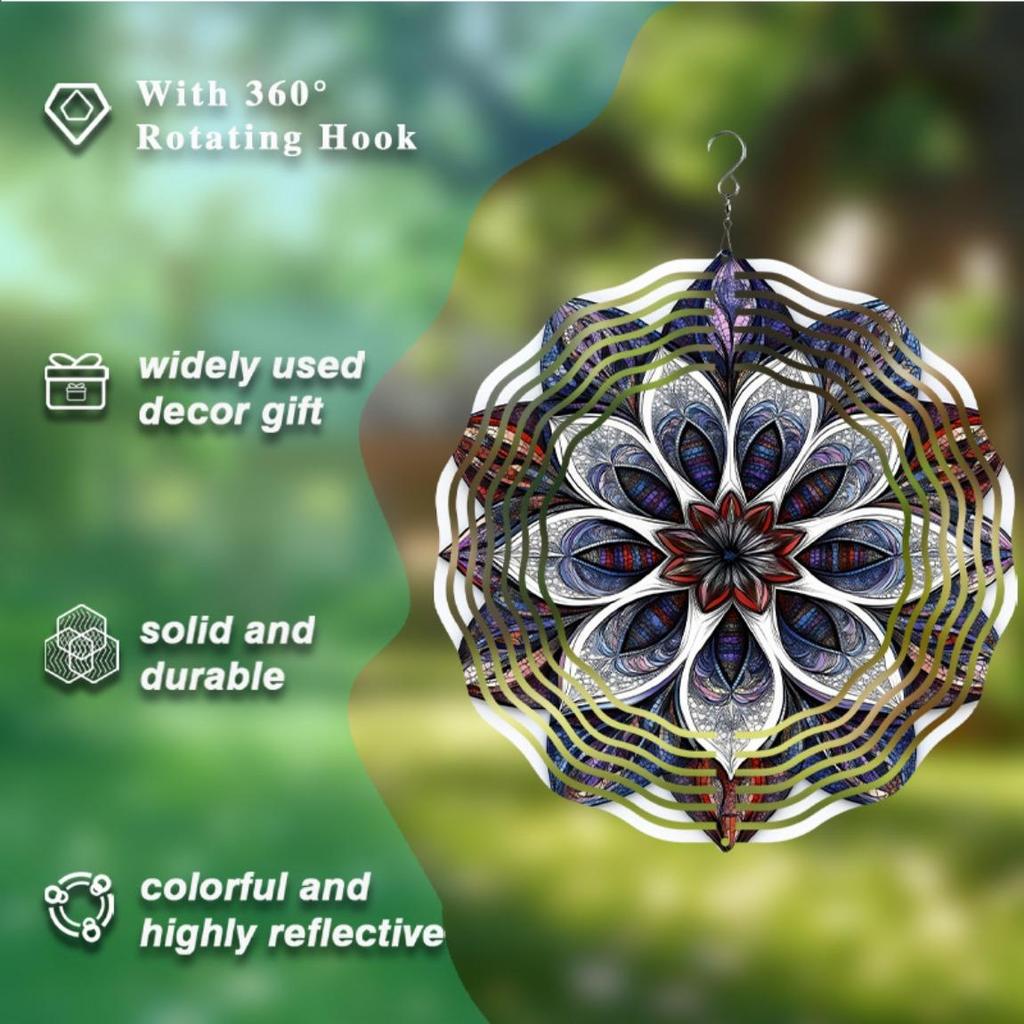 10 Zoll Eleganter Metall-Windspinner mit 360° drehbarem Haken Blumendesign in Blau Lila Rot für Outdoor Garten Balkon Rasen Deko Geschenk