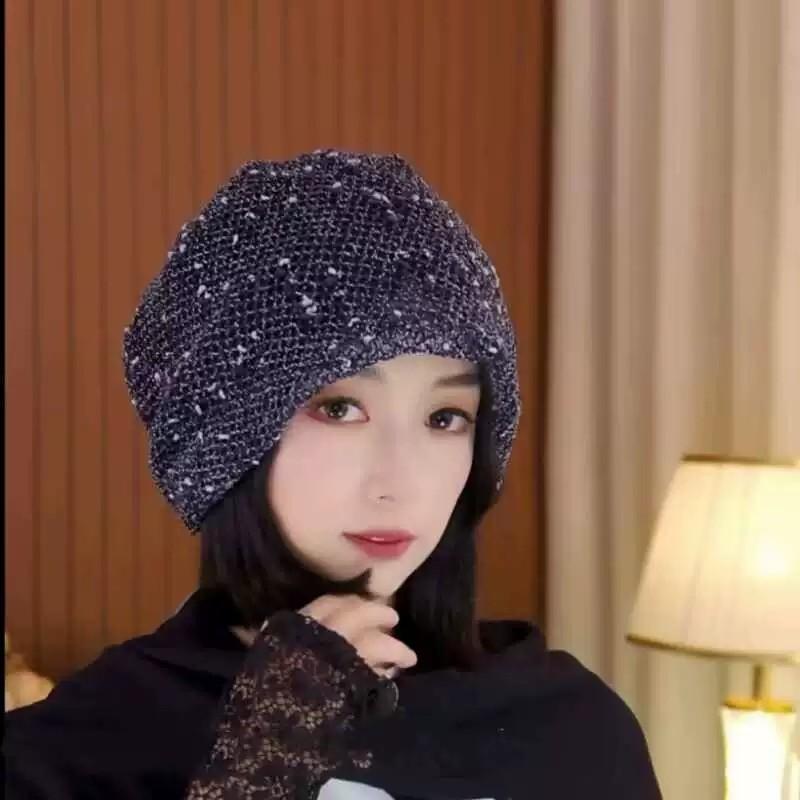 New Style Hollow-Out Knit Beanie For Women Summer Fashion Stylish Shiny Yarn Cold Weather Hat Versatile Headwrap Hat